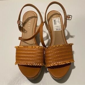 Esprit Tan Slingback Sandals with Woven Leather Strap
